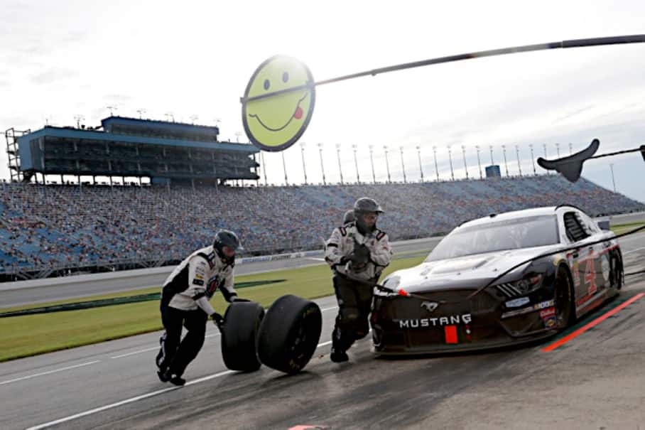 Stewart-Haas Racing's Kevin Harvick was dominant early in the rain-delayed race. Stewart-Haas Racing's Kevin Harvick was dominant early in the rain-delayed race.